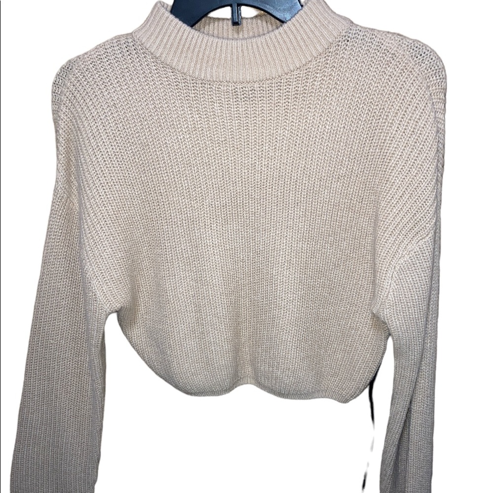 Mock Neck Cropped Knit Sweater